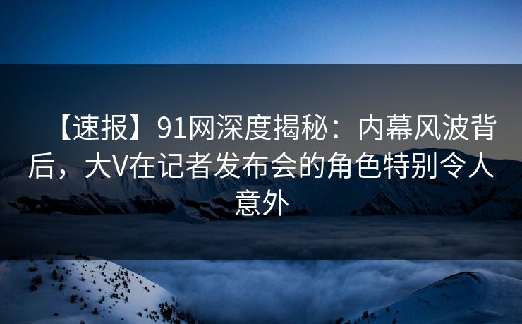 【速报】91网深度揭秘：内幕风波背后，大V在记者发布会的角色特别令人意外
