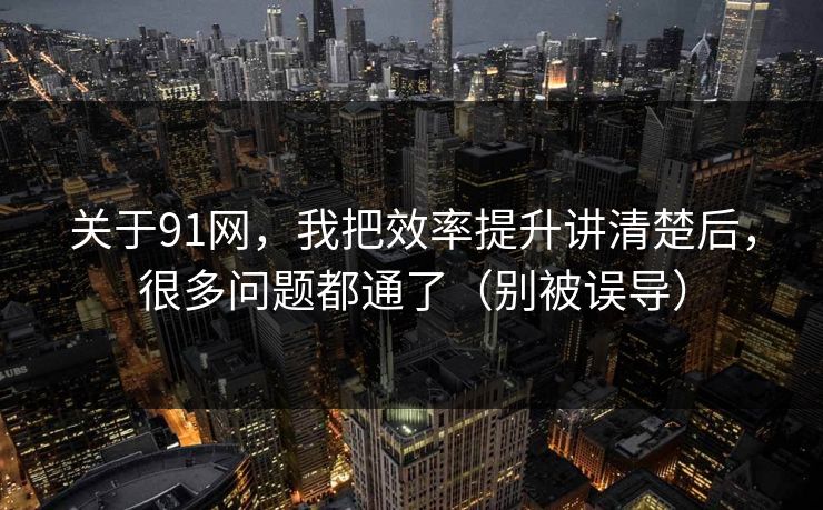 关于91网，我把效率提升讲清楚后，很多问题都通了（别被误导）